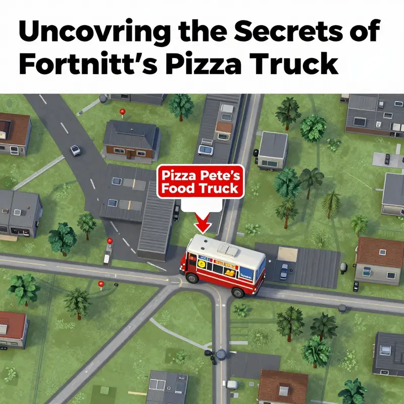 Map showcasing the exact location of Pizza Pete’s Food Truck in Fortnite.