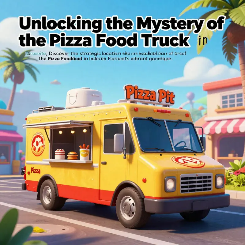 Colorful Fortnite landscape featuring the Pizza Pit food truck.