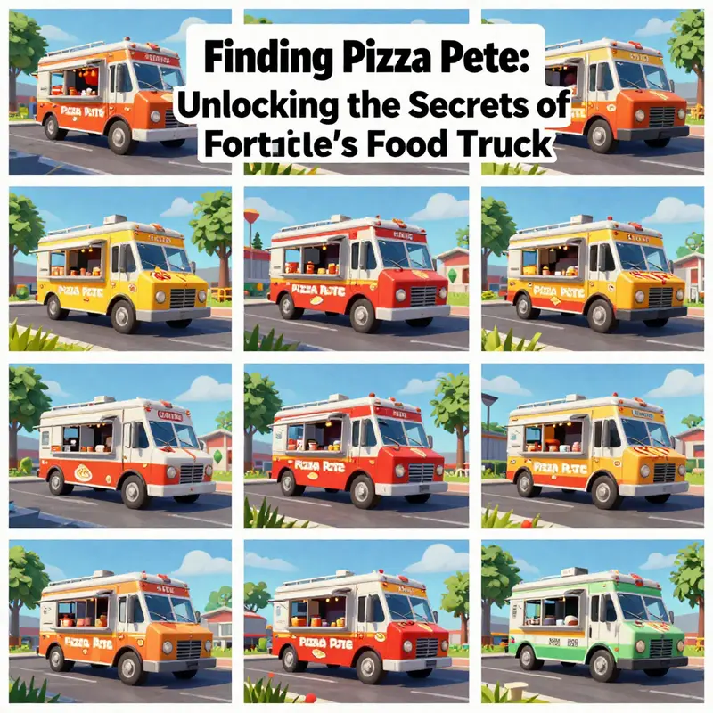Map depicting the potential locations of Pizza Pete’s food truck within Fortnite’s dynamic environment.