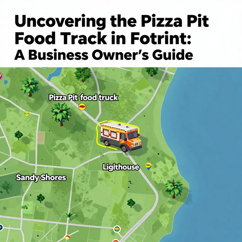 The Fortnite map highlighting the Pizza Pit food truck’s location near Sandy Shores.