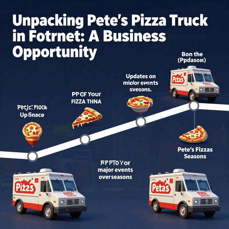 An overview of Pete’s Pizza Truck’s strategic location in Fortnite, showcasing its proximity to significant landmarks.