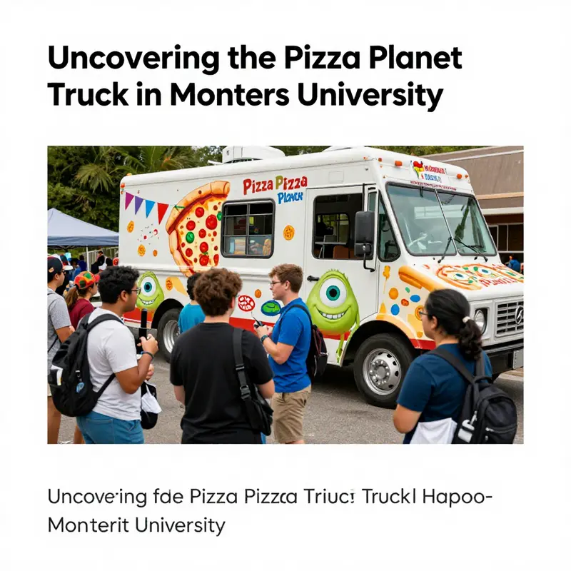 The vibrant backdrop of the Scare Games featuring the cleverly hidden Pizza Planet Truck.