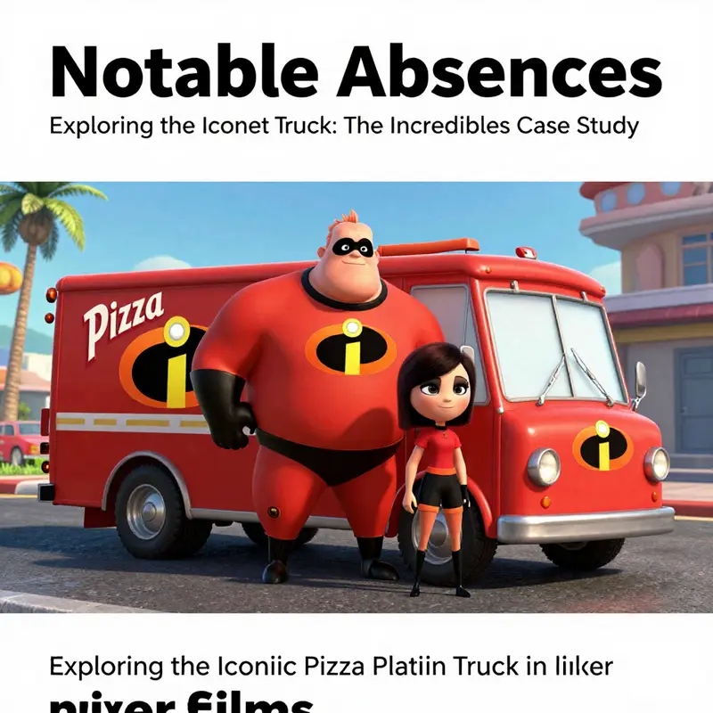 The iconic Pizza Planet truck seen traversing the colorful landscapes of various Pixar films.