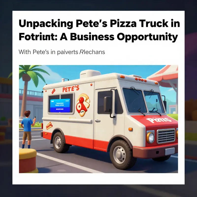 An overview of Pete’s Pizza Truck’s strategic location in Fortnite, showcasing its proximity to significant landmarks.
