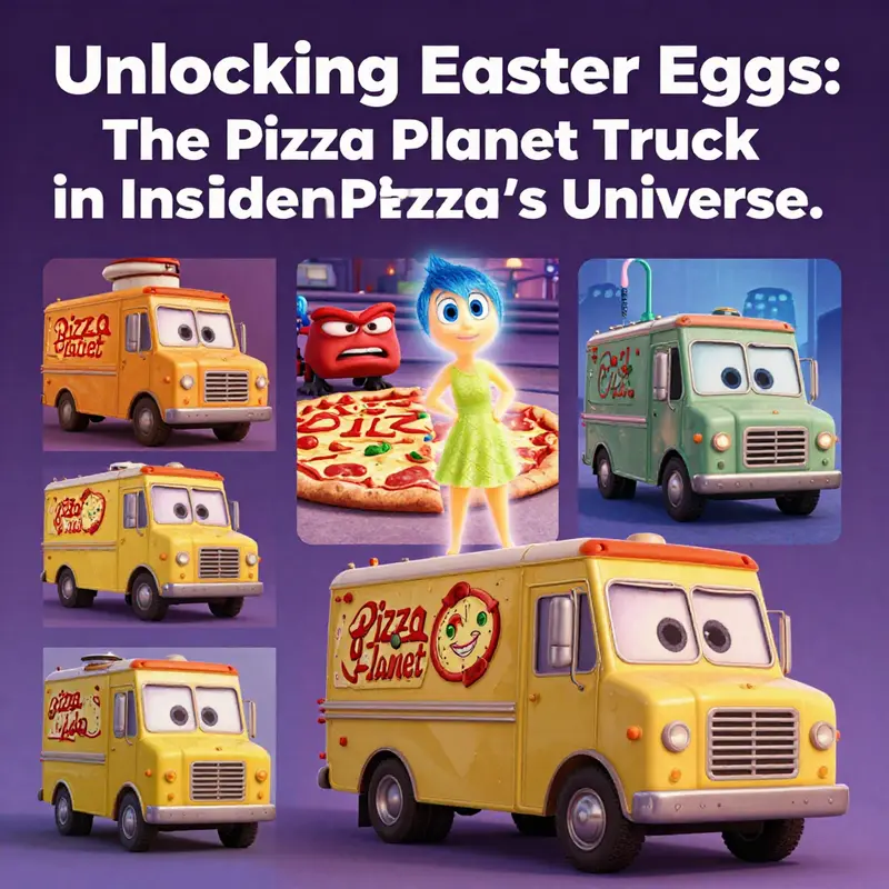 The origami Pizza Planet Truck beside Joy’s bed in Inside Out, showcasing Pixar’s creativity.