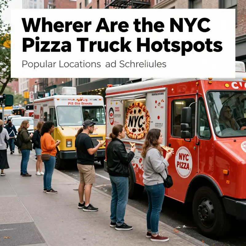 Popular pizza truck locations across New York City attract diverse crowds.