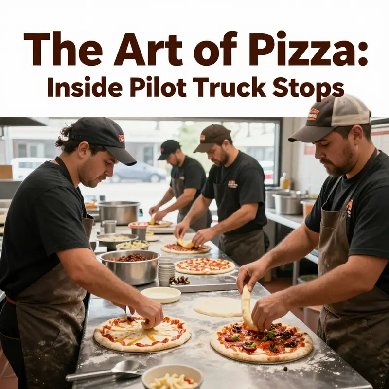 Pilot Flying J staff preparing pizza in-house, highlighting their commitment to fresh ingredients.