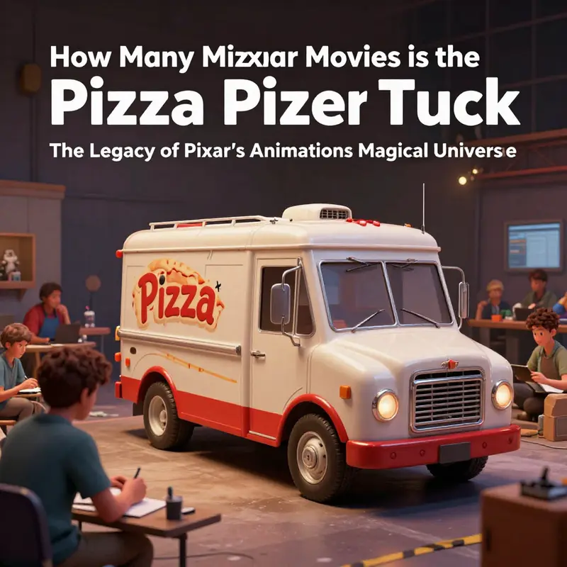 A collage showcasing the Pizza Planet Truck appearing in various Pixar films, emphasizing its recurring role.