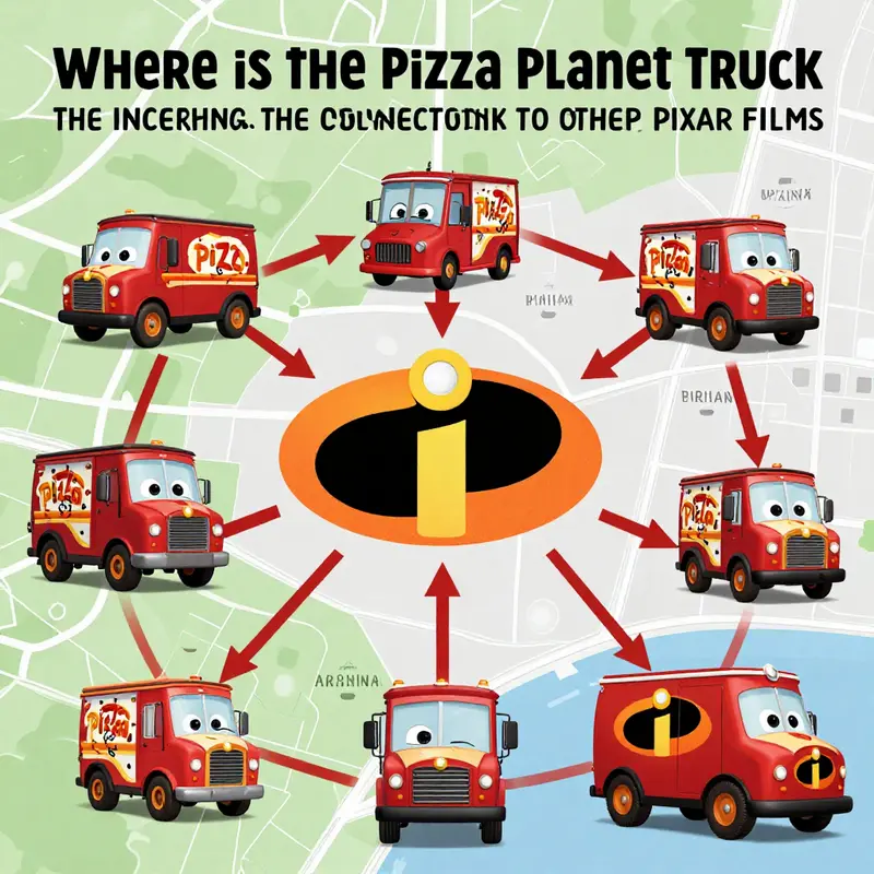 Mr. Incredible’s journey highlighted by the Pizza Planet Truck, blending seamlessly into the scene.