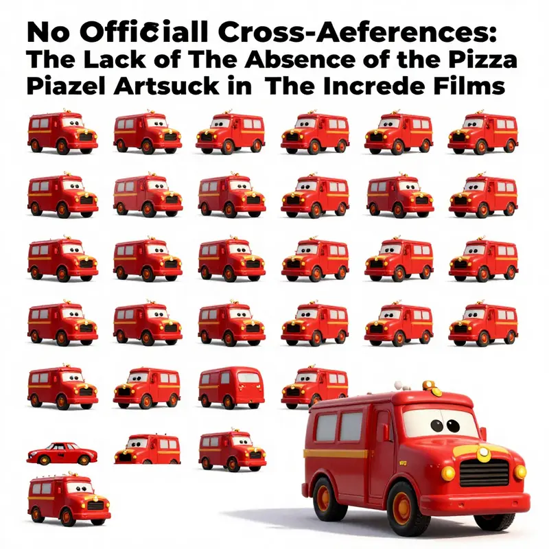 A playful representation of the Pizza Planet truck alongside iconic elements from The Incredibles, showcasing their stylistic differences.