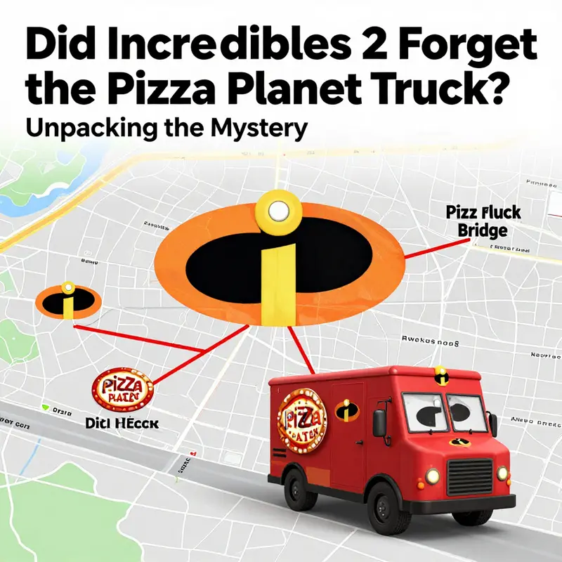 A dynamic moment in Incredibles 2 where the Pizza Planet truck plays a critical role in advancing the plot.
