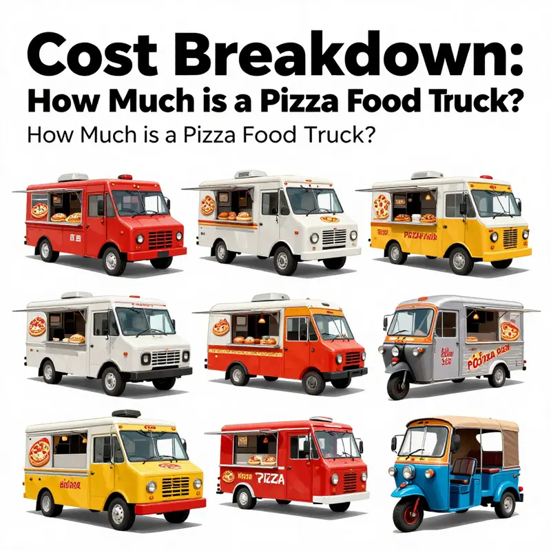 Diverse pizza food trucks illustrating the range of cost and style options for potential buyers.