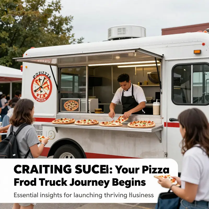 A vibrant pizza food truck in a lively outdoor setting with customers enjoying freshly made pizzas.