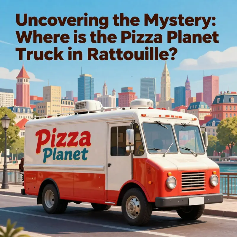 The Pizza Planet Truck against a vibrant Paris, highlighting its absence in Ratatouille.