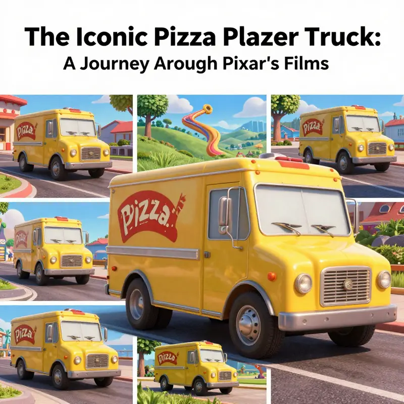 The Pizza Planet Truck showcased in notable Pixar films, highlighting its versatility in design and integration.