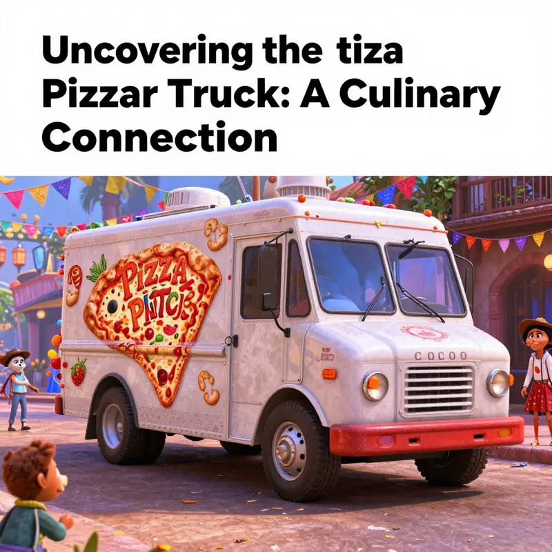 The Pizza Planet truck as a hidden gem in the Land of the Dead in Coco.
