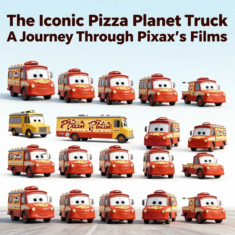 The Pizza Planet Truck showcased in notable Pixar films, highlighting its versatility in design and integration.