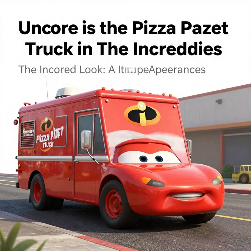 Mr. Incredible’s journey highlighted by the Pizza Planet Truck, blending seamlessly into the scene.