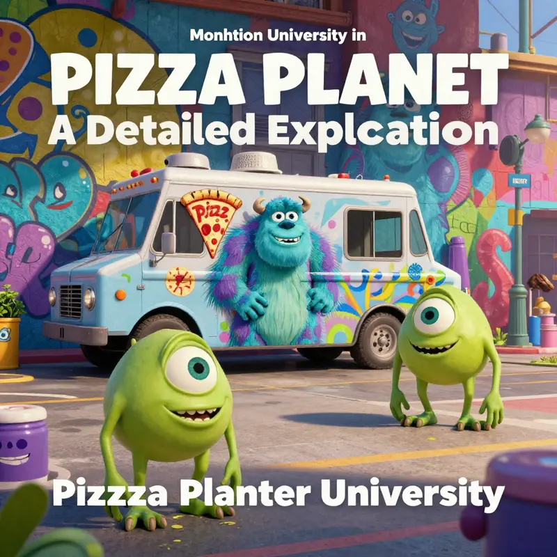 The vibrant backdrop of the Scare Games featuring the cleverly hidden Pizza Planet Truck.