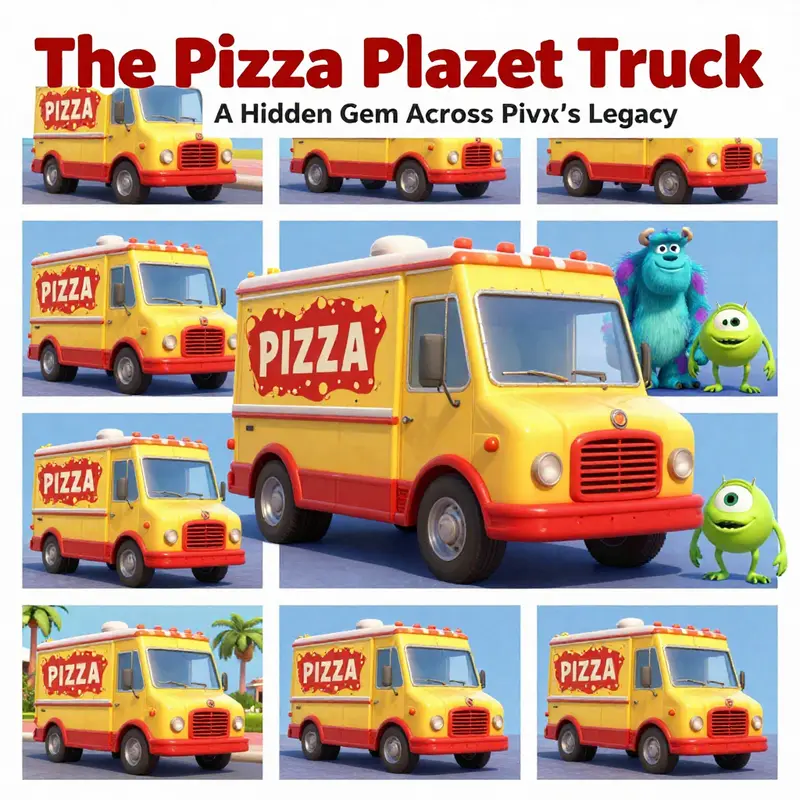 The Pizza Planet Truck featured in its various appearances across Pixar films.