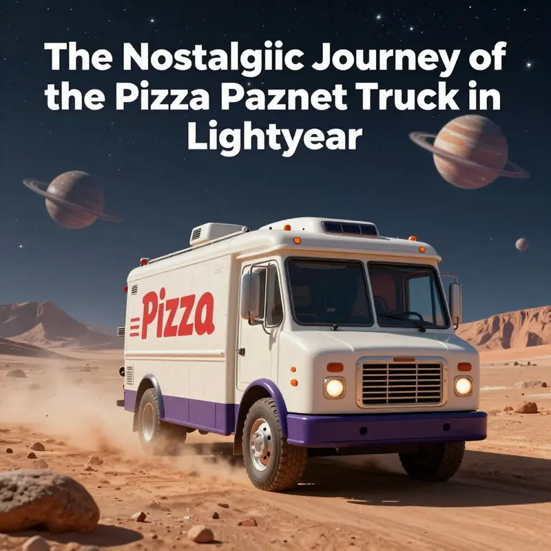 The Pizza Planet truck, a pivotal Easter egg in Lightyear, symbolizing brand cohesion.