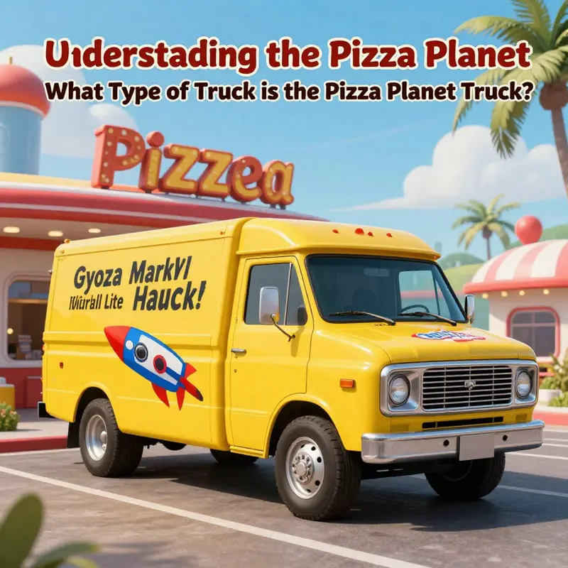 The 1978 Gyoza Mark VII Lite Hauler shows its colorful design and connection to the fictional Pizza Planet.