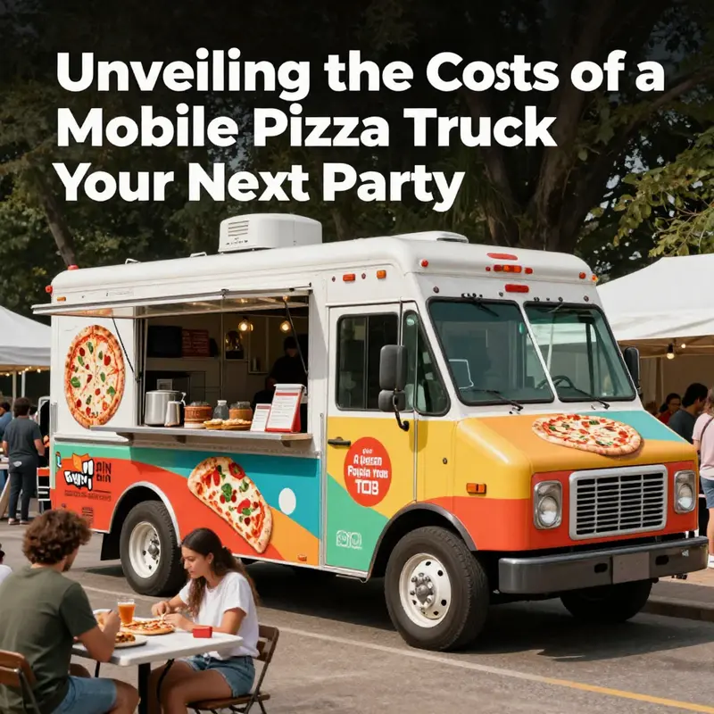 A vibrant mobile pizza truck servicing guests at a lively outdoor party.