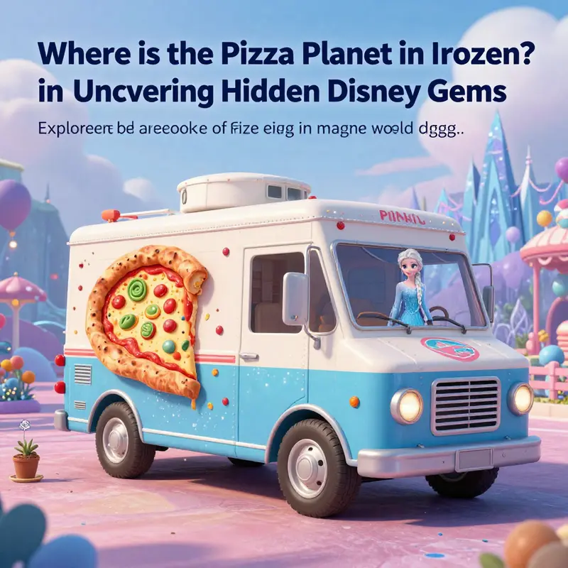 A picturesque pizza truck in a magical, Disney-inspired setting, reflecting the enchanting spirit of storytelling.