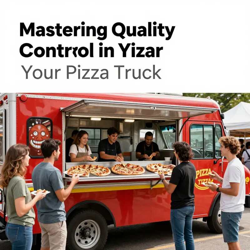 A bustling pizza truck serving happy customers, showcasing expertly made pizzas in a lively outdoor setting.