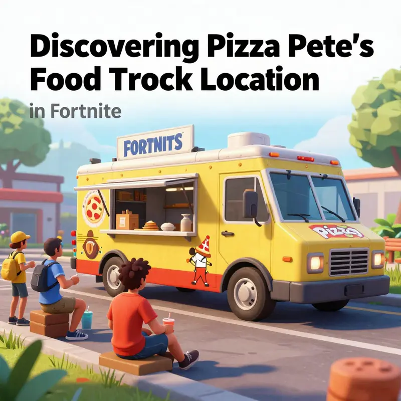 Players in Fortnite enjoying the dynamic atmosphere around Pizza Pete's Food Truck, emphasizing the vibrant gaming community.