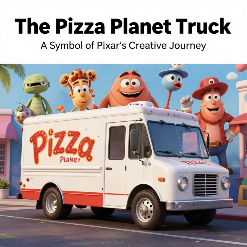 The Pizza Planet truck in *Toy Story*, showcasing its role as an iconic Easter egg in Pixar movies.