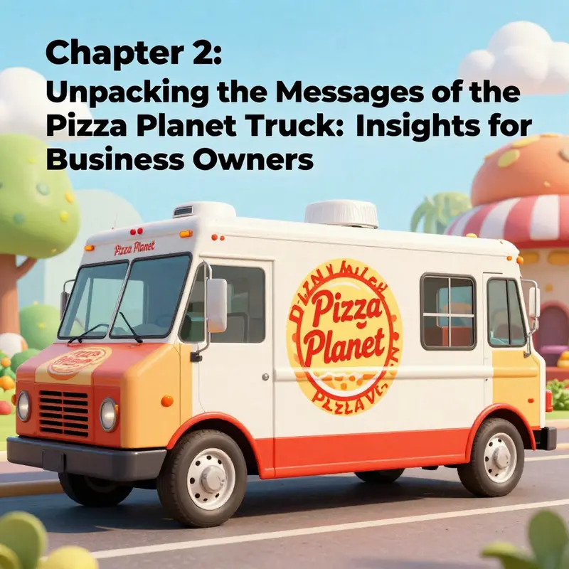 Detailed view of the back of the Pizza Planet Truck, emphasizing its iconic logo and design elements.