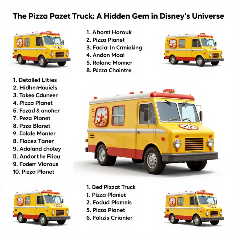A collage showcasing the Pizza Planet truck in various Disney movies.