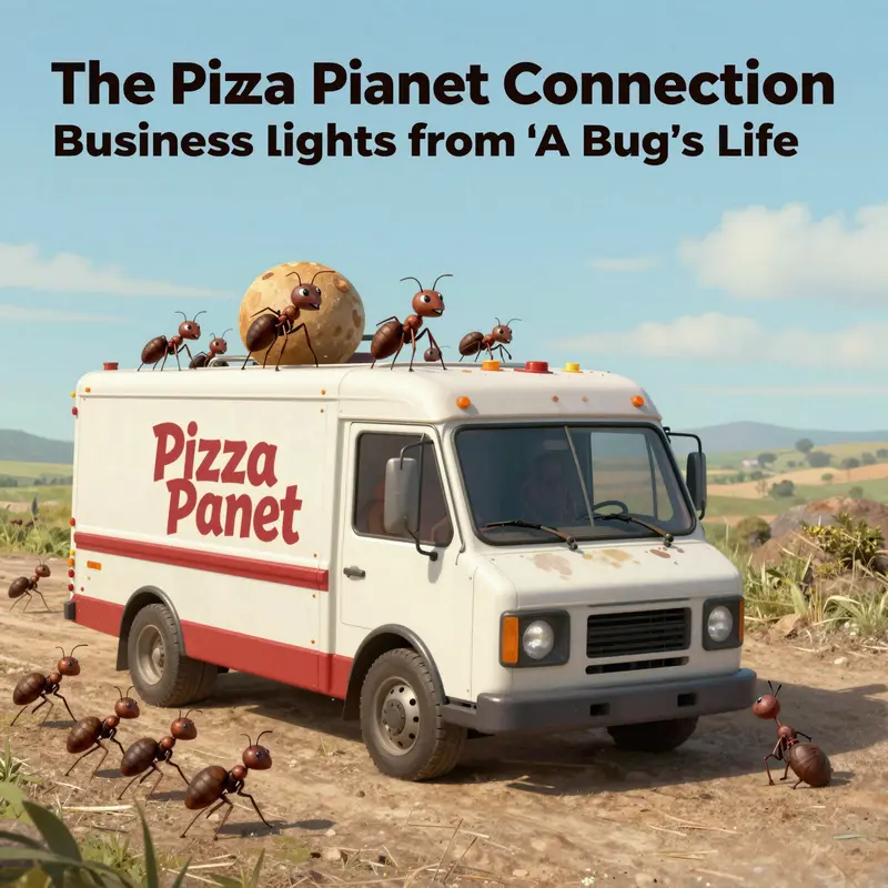 The Pizza Planet truck stands as a key element in *A Bug’s Life*, representing a blend of danger and opportunity.