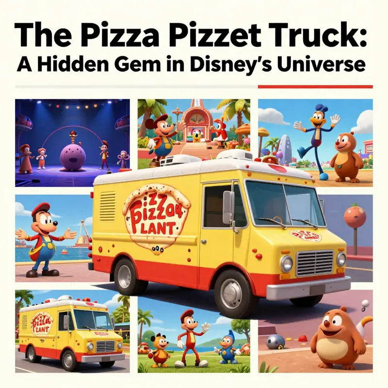 A collage showcasing the Pizza Planet truck in various Disney movies.