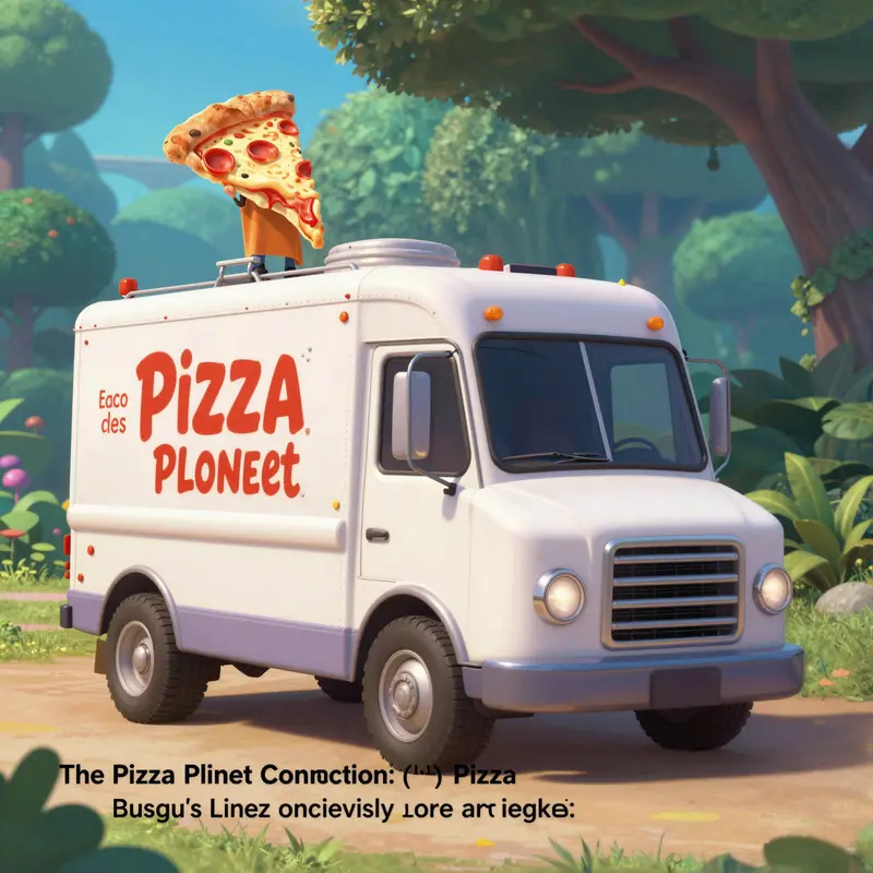 The Pizza Planet truck in an animated environment, representing its significance in storytelling.