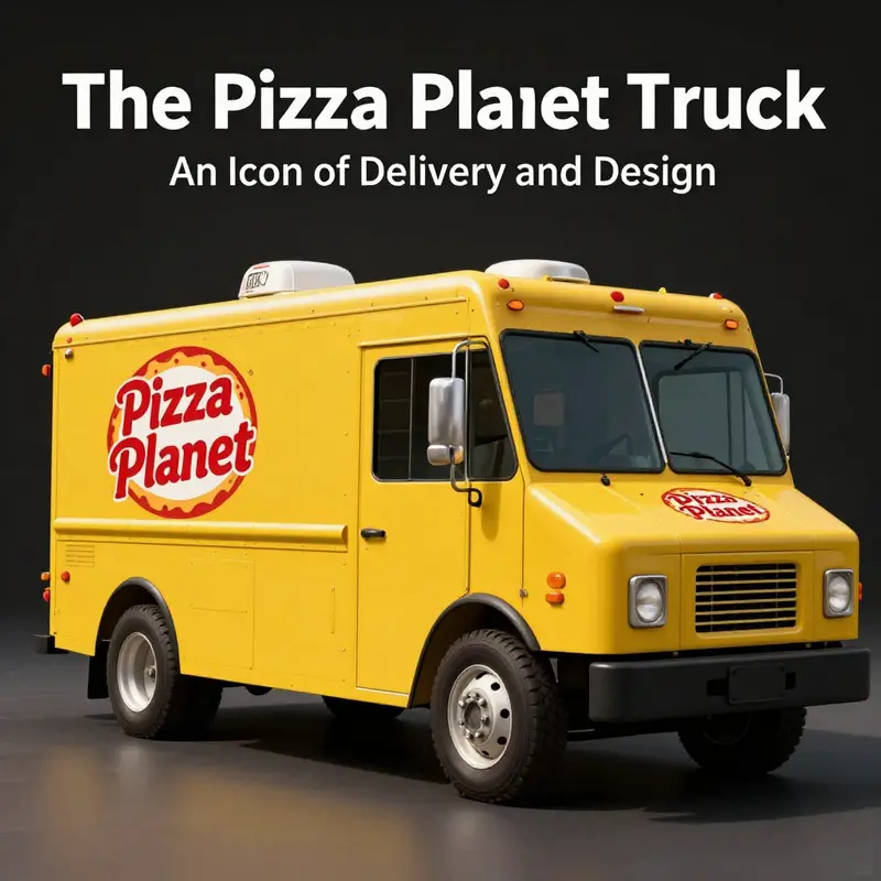 The vibrant and distinct design of the Pizza Planet Truck, showcasing its playful aesthetic.