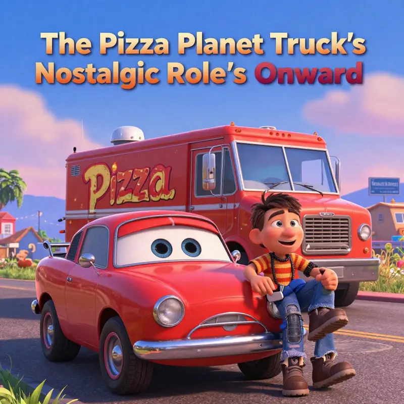 The Pizza Planet truck makes a memorable appearance while Barley and Ian drive through scenic landscapes.