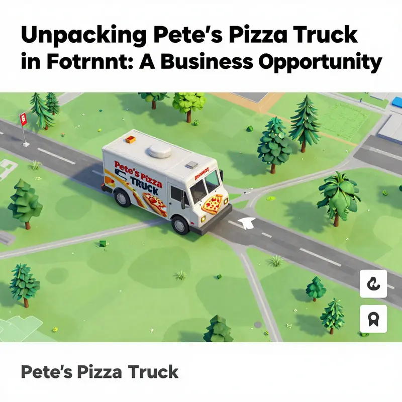 An overview of Pete’s Pizza Truck’s strategic location in Fortnite, showcasing its proximity to significant landmarks.