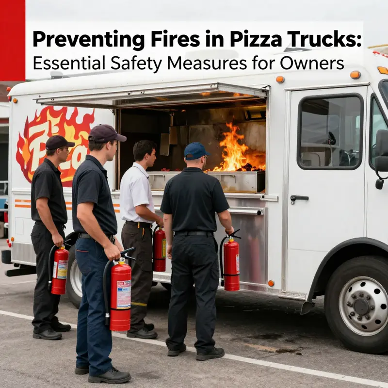 Identifying potential fire hazards in a pizza truck kitchen.