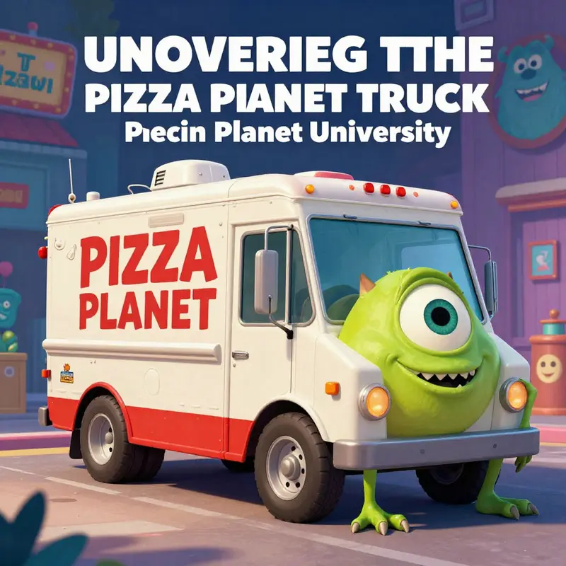 The vibrant backdrop of the Scare Games featuring the cleverly hidden Pizza Planet Truck.
