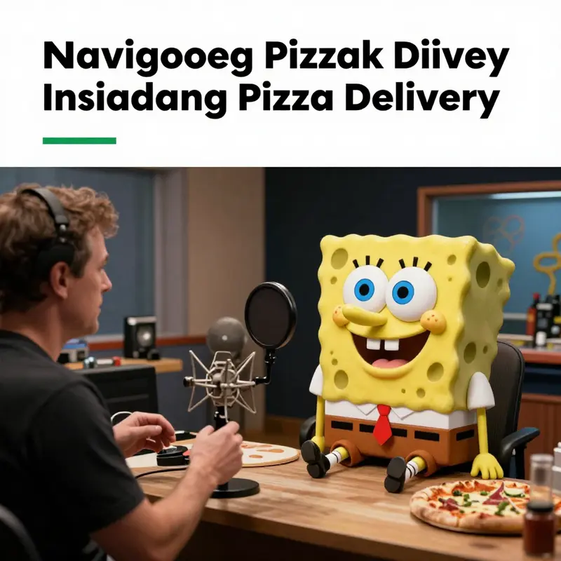 SpongeBob in full delivery spirit, ready to serve with enthusiasm.