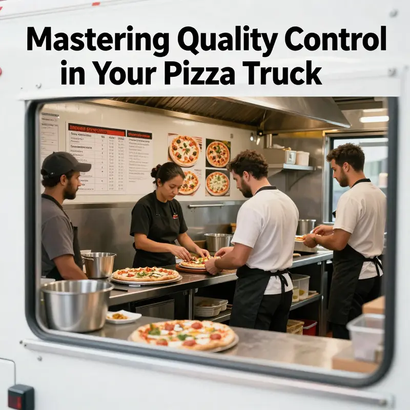A well-organized pizza truck kitchen implementing standardized recipes.