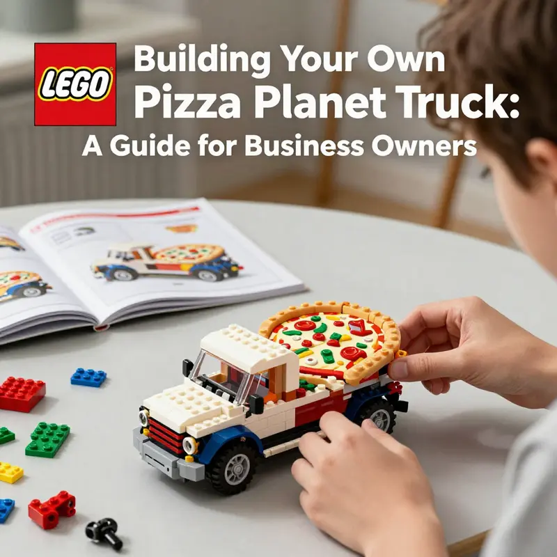 Step-by-step assembly of the LEGO Pizza Planet Truck.