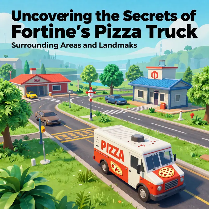 Map showcasing the exact location of Pizza Pete’s Food Truck in Fortnite.