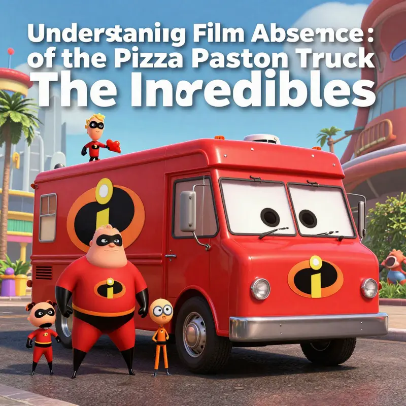 A playful representation of the Pizza Planet truck alongside iconic elements from The Incredibles, showcasing their stylistic differences.