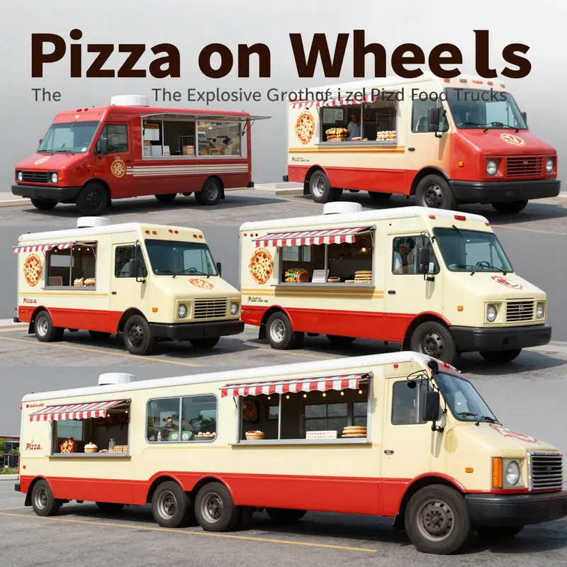 Pizza food trucks attract urban crowds with their vibrant presence.