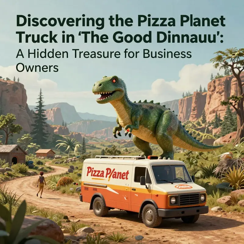 The Pizza Planet Truck subtly integrated into a stunning wilderness backdrop in *The Good Dinosaur*.