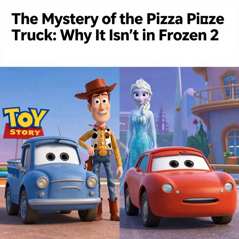Imagined scene showing the absence of the Pizza Planet Truck in Frozen’s snowy landscape.
