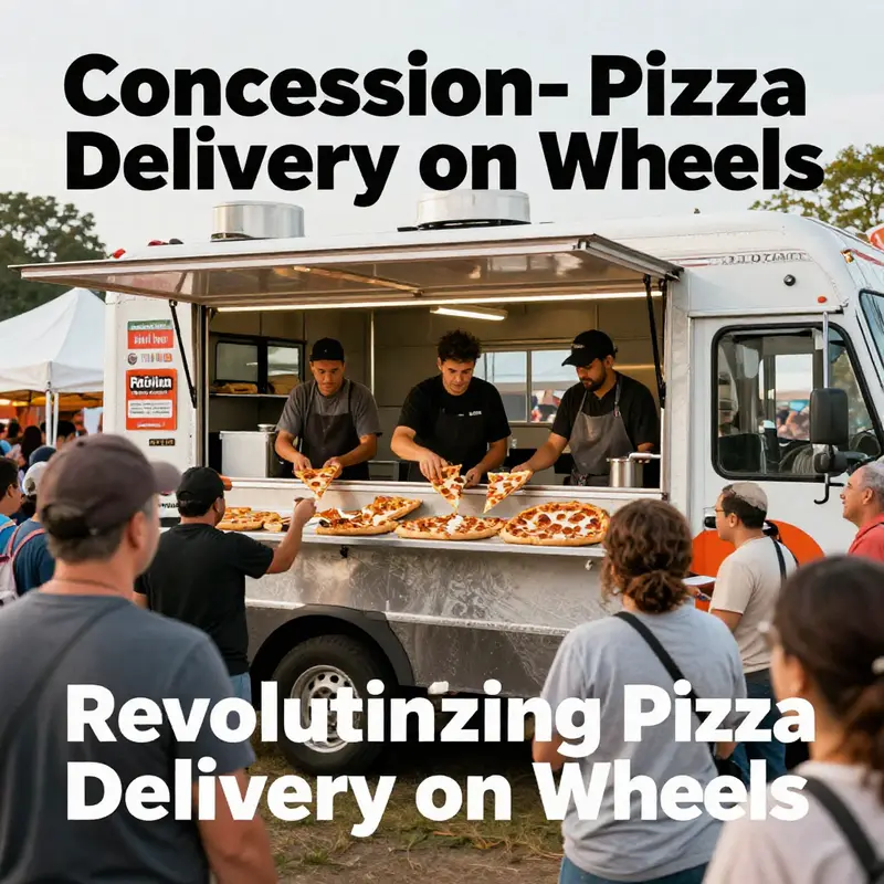 A bustling standard pizza food truck serving delicious pizzas to eager customers in a lively environment.